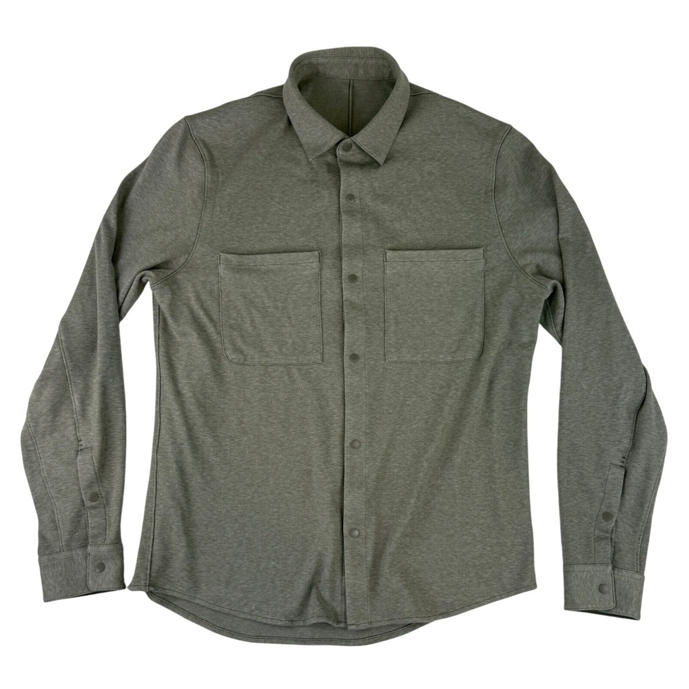 Lululemon Soft Knit Shirt Mens Size M Sage Green Long Sleeve Snap Front Pockets